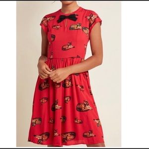 ModCloth Bow front A Line Crimson Cat Dress